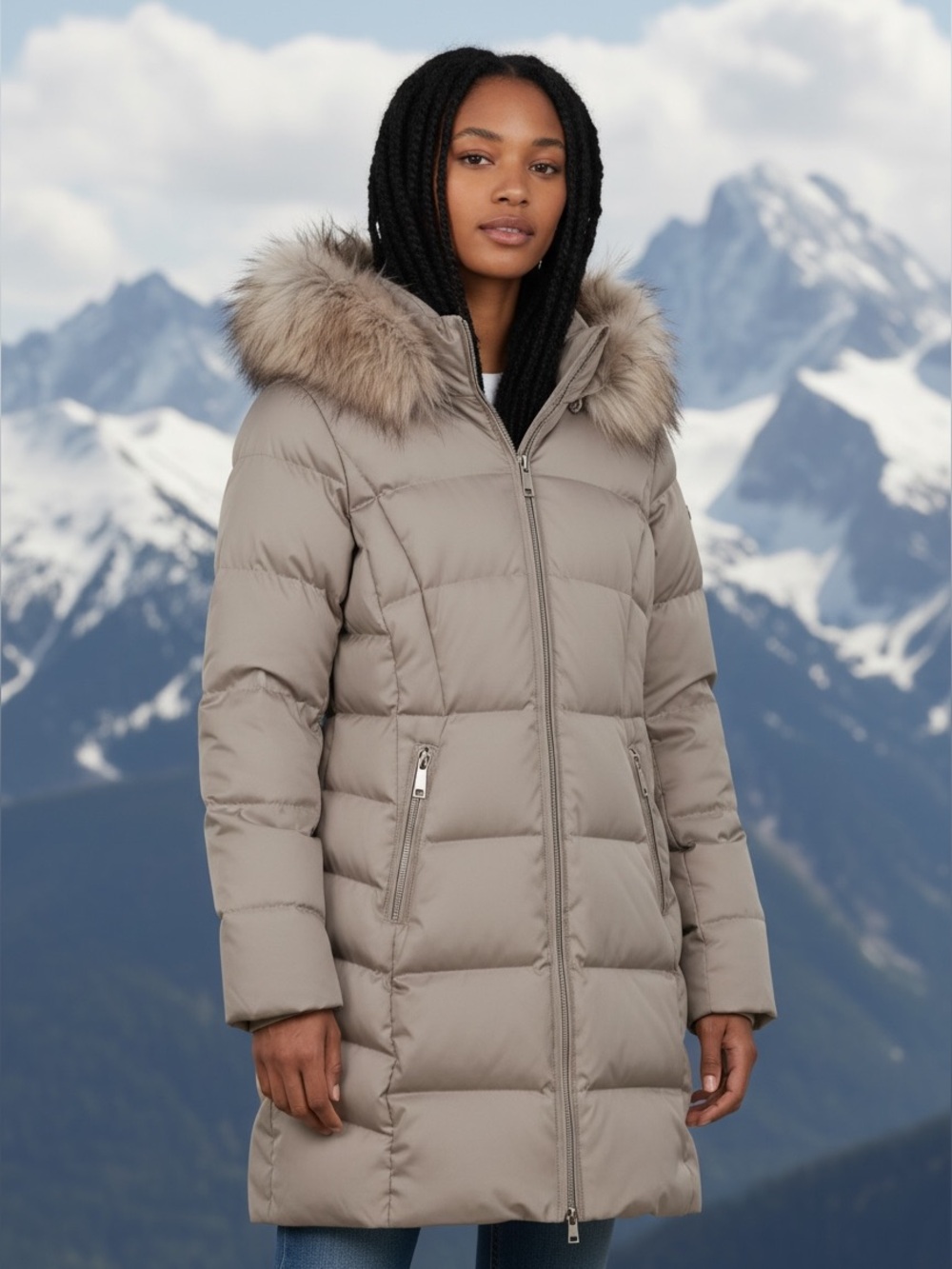Calvin Klein Barley Puffer Jacket with Faux Fur Hood
size Medium   NWT